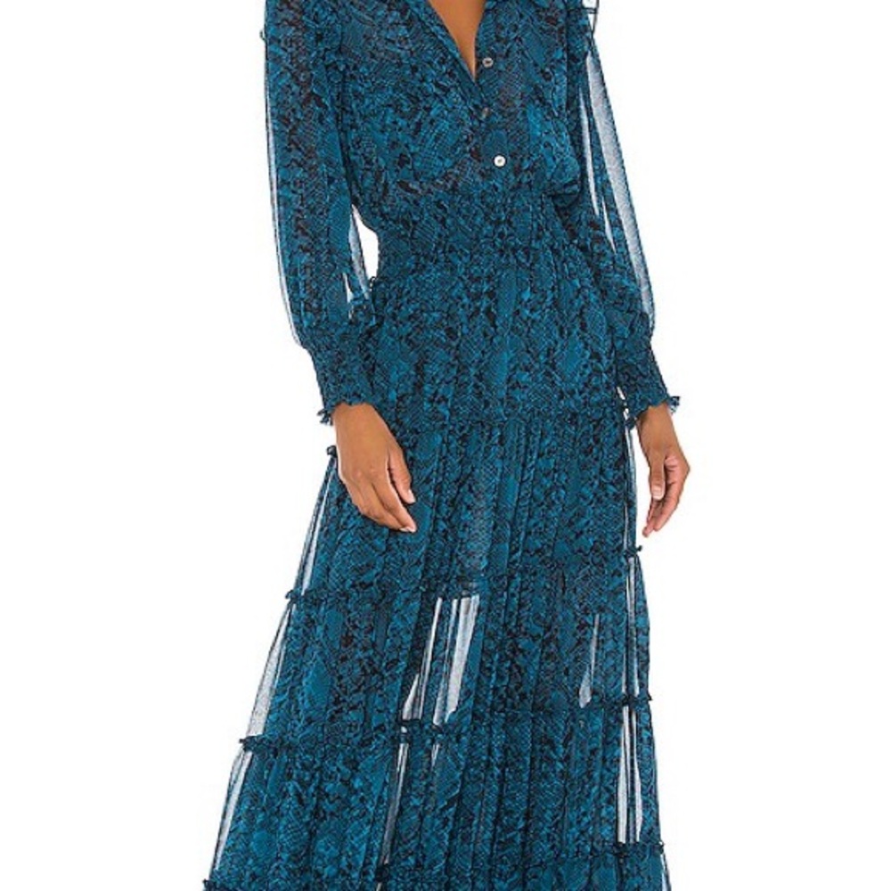 Misa Los Angeles Teal Lace Maxi Dress